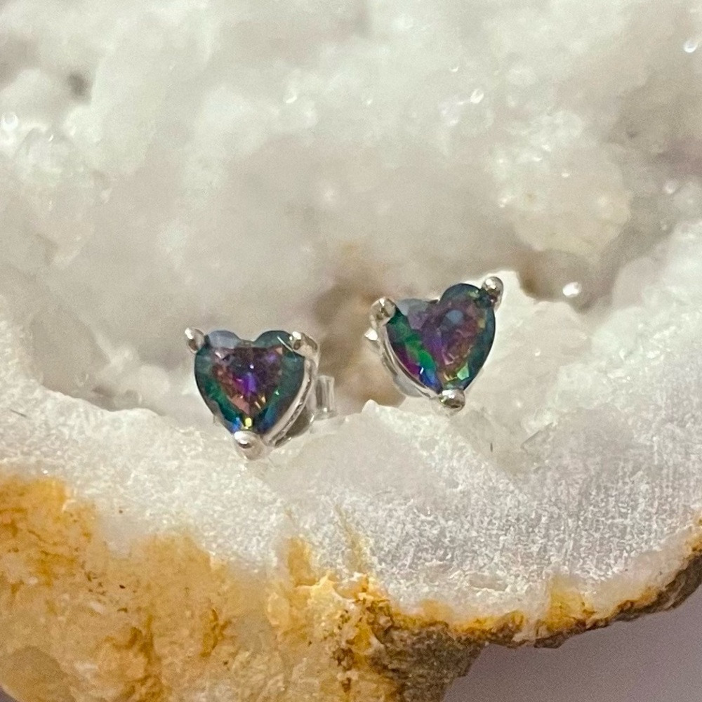 Mystic Topaz Solid Sterling Silver 925 Stud Earri… - image 1